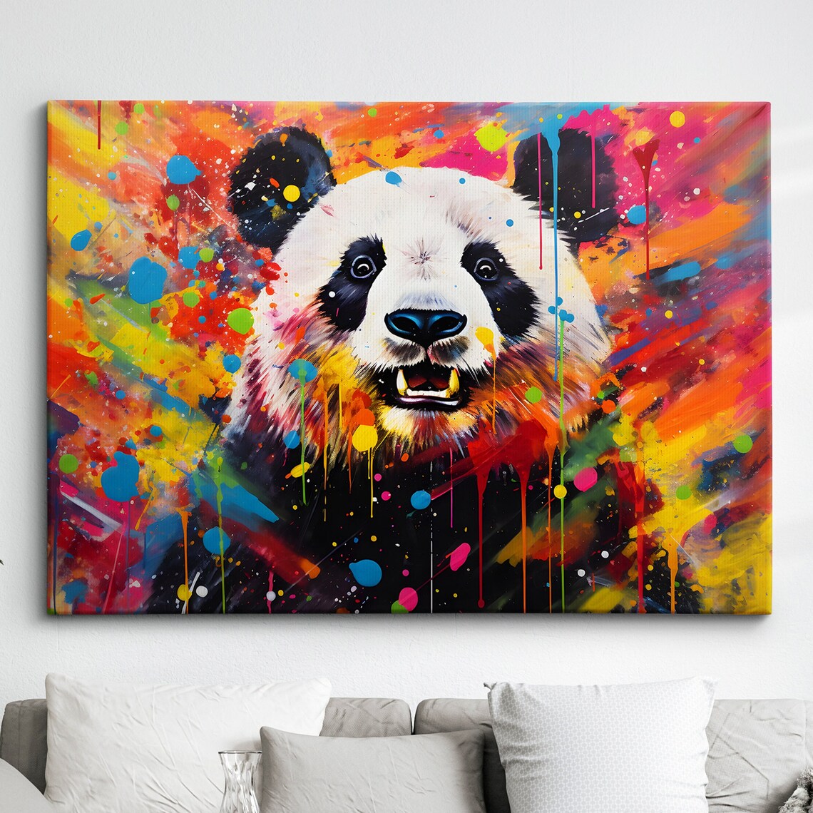 Panda Portrait Colorful Paint Splatter Modern Pop Art Poster