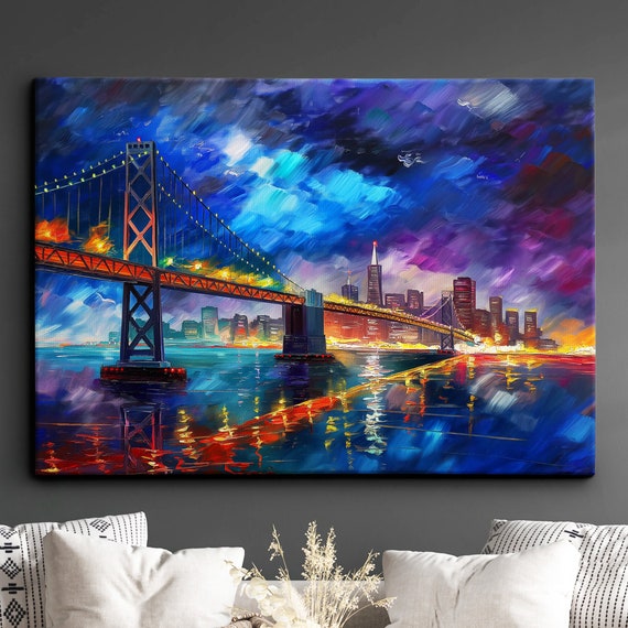 San Francisco Bay Golden Gate Bridge Abstract America Modern Painting Wall Art Framed Canvas Poster Print Homeoffice Room Decor Gifts