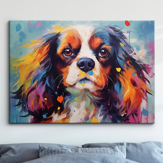 Cavalier King Charles Spaniel Crown Dog Pet Abstract Modern Painting Wall Art Framed Canvas Poster Print Home Kitchen Office Room Decor