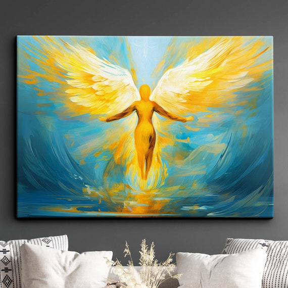 Angel Wings Abstract Oil Painting Splatter Style Wall Art Framed Canvas Poster Print Home Kitchen Office Living Bedroom Decor Gift
