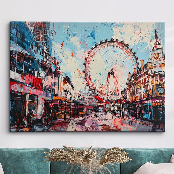 London Town Eye Abstract Oil Painting Palette Paint Colorful Uk Wall Art Framed Canvas Poster Print Homeoffice Room Decor Gifts