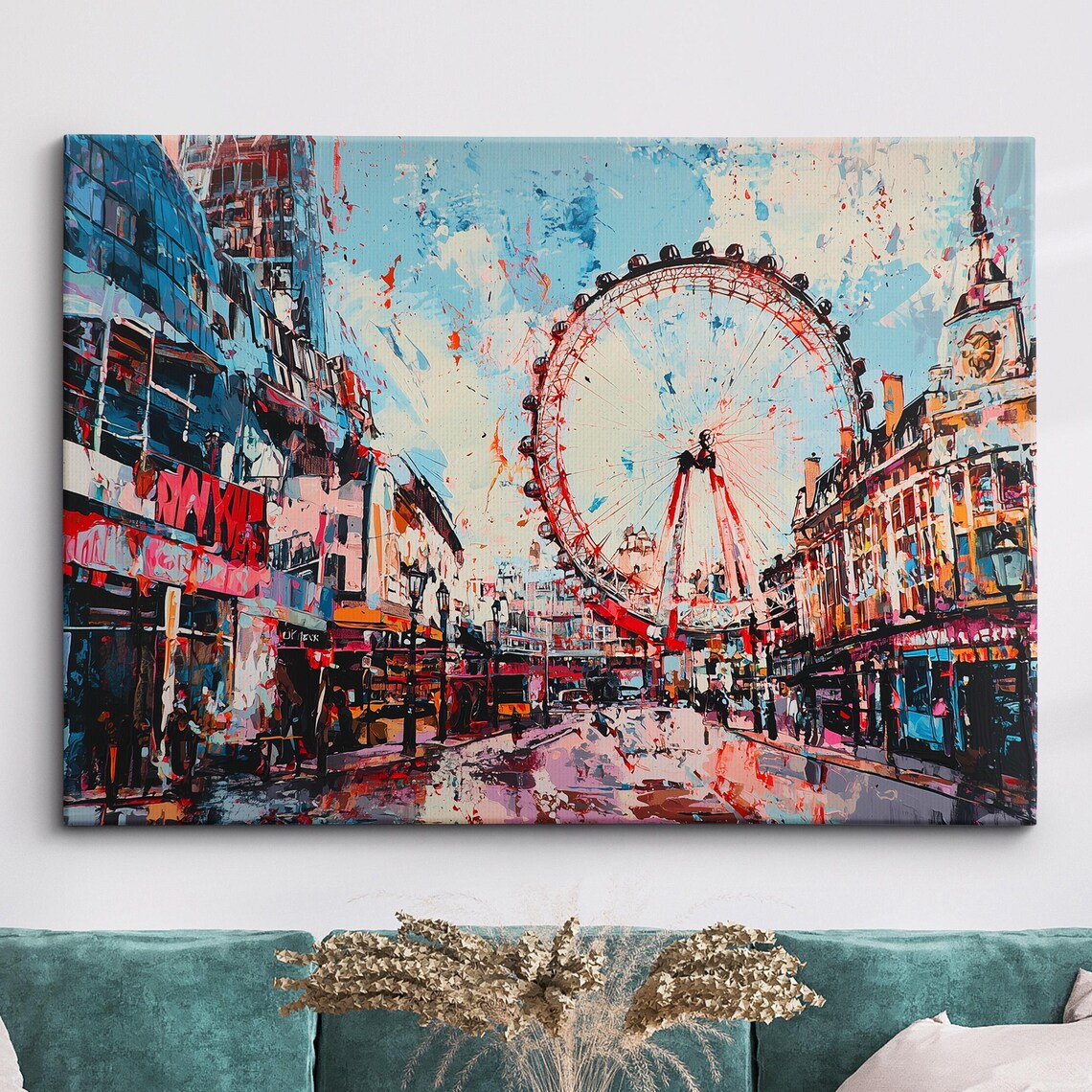 London Eye Bold Colorful Abstract Oil Painting Canvas Wall Art
