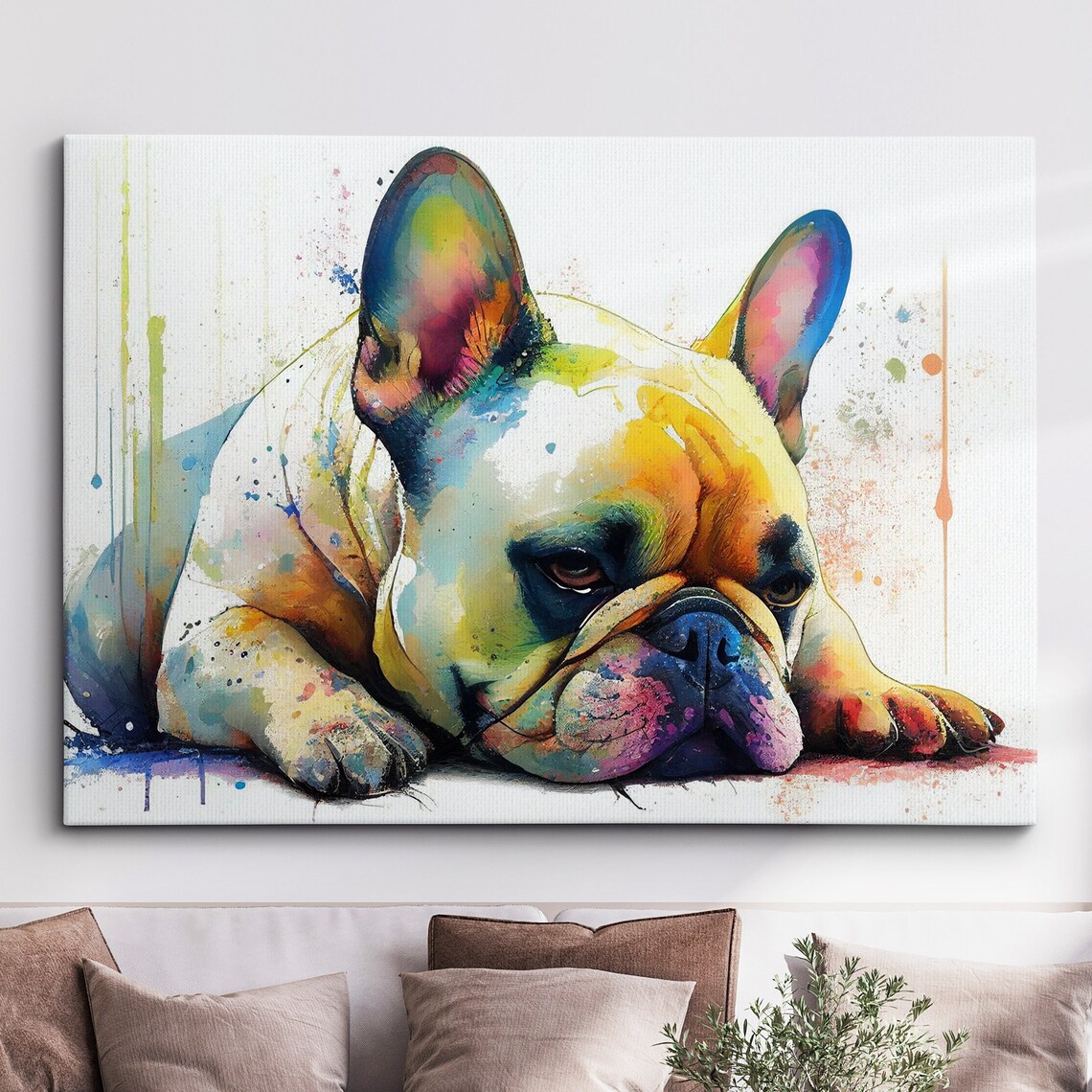 French Bulldog Abstract Oil Painting, Modern Home Decor
