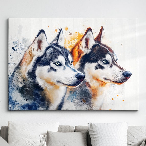 Siberian Huskys Abstract Dog Pet Animal Painting Splatter Wall Art Framed Canvas Poster Print Home Kitchen Office Room Decor Gifts