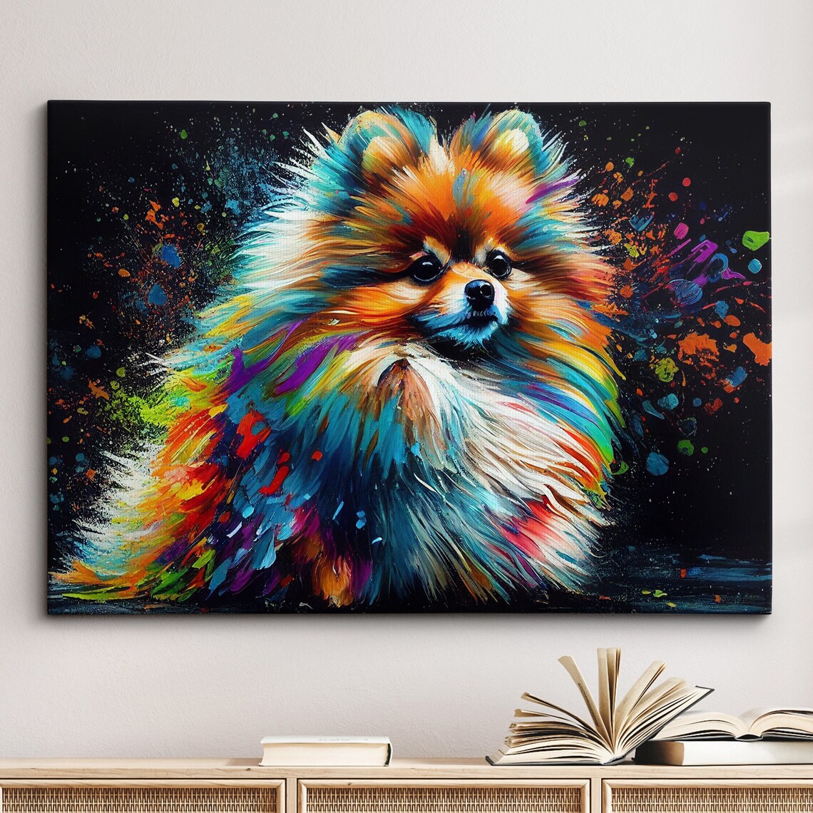 Pomeranian Dog Abstract Modern Oil Painting Art Print