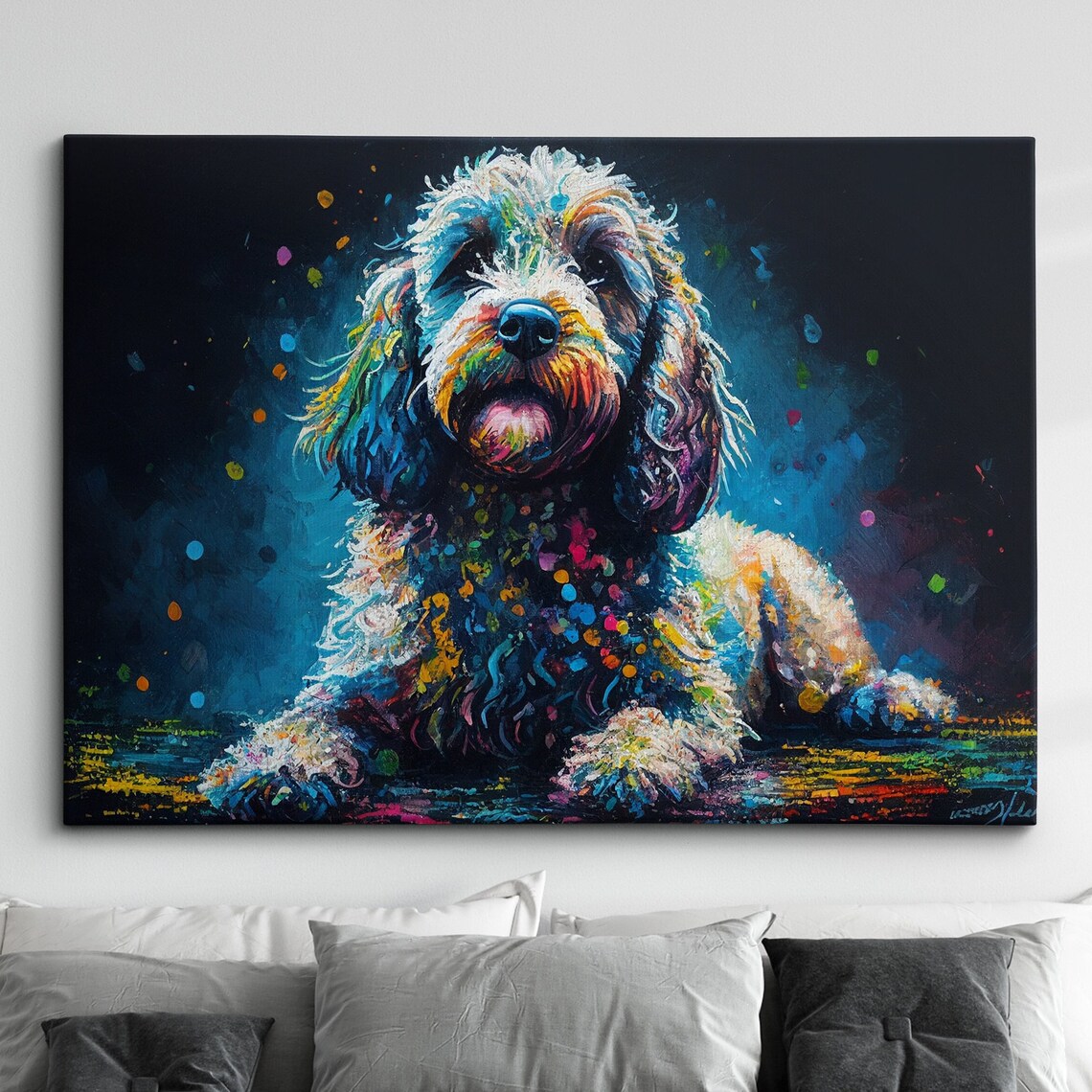Cockapoo Dog Abstract Modern Oil Painting Poster Print