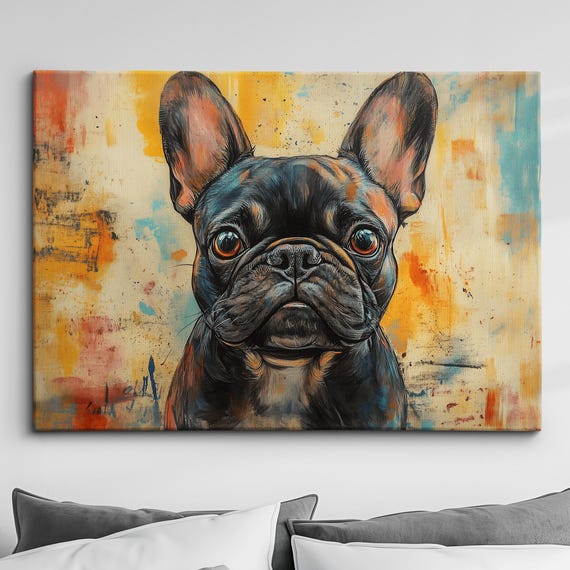 French Bulldog Palette Painting Dog Pet Abstract Modern Oil Wall Art Framed Canvas Poster Print Home Kitchen Office Room Decor Gifts