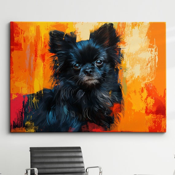 Black Colorful Pomeranian Dog Pet Abstract Modern Oil Painting Wall Art Framed Canvas Poster Print Home Kitchen Office Room Decor Gifts