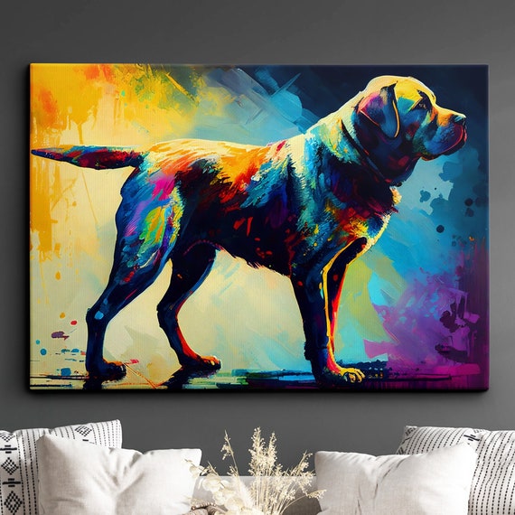 Colorful Labrador Dog Pet Abstract Modern Oil Painting Wall Art Framed Canvas Poster Print Home Kitchen Living Room Decor
