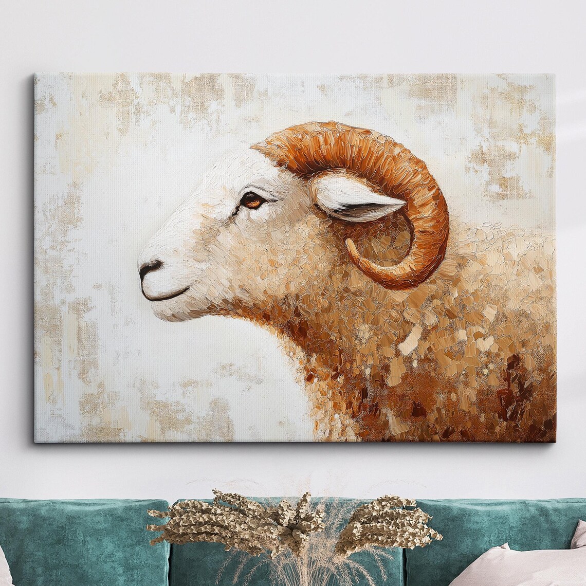 Ram Profile Warm Abstract Oil Painting Farm Animal Art Print