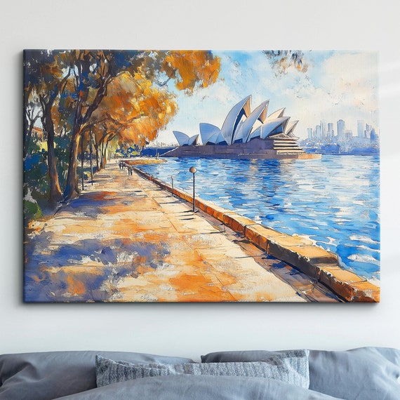 Sydney Opera House Famous Landmark Abstract Oil Painting Wall Art Framed Canvas Poster Print Home Kitchen Office Room Decor Travel Gifts
