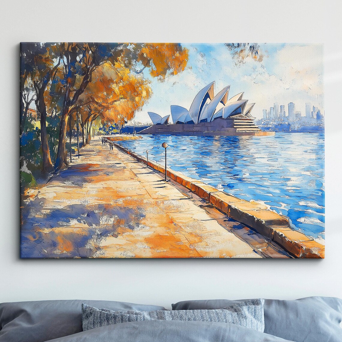 Sydney Opera House Sunny Harbor Path Oil Painting Travel Poster