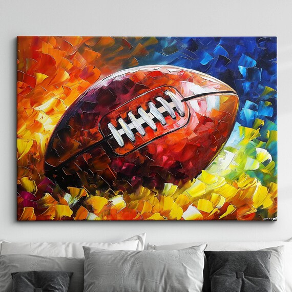 American Football Abstract Oil Painting Blue Orange Art Poster