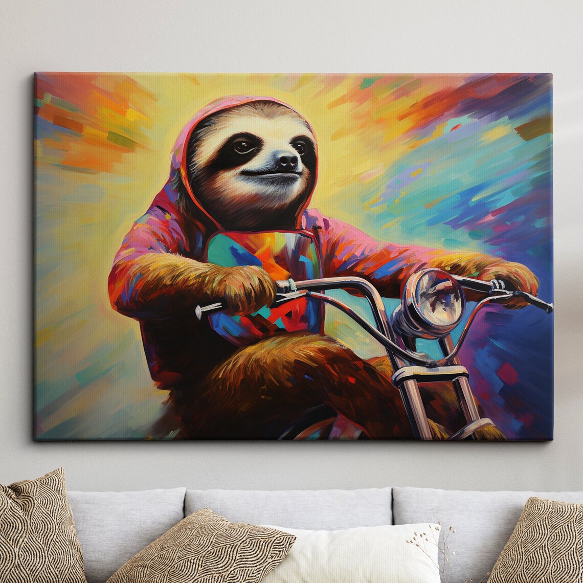 Sloth Riding A Bike Abstract Modern Art Print