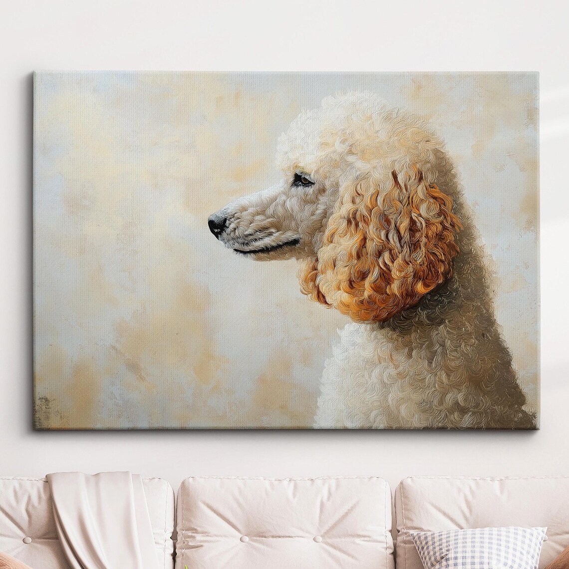 Elegant Cream Poodle Profile Oil Painting Dog Portrait Poster