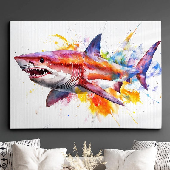 Sea Animal Abstract Oil Painting Colourful Paint Splatter Style Wall Art Framed Canvas Poster Print Homeoffice Room Decor