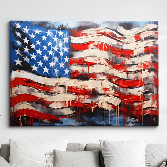 American Flag Bold Impasto Oil Painting Patriotic Art Poster