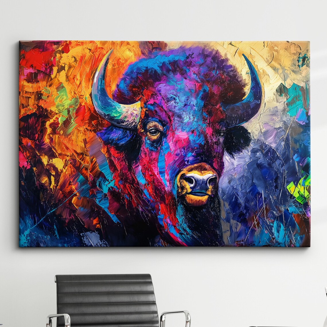 Colorful Buffalo Bison Head Abstract Oil Painting Art Poster