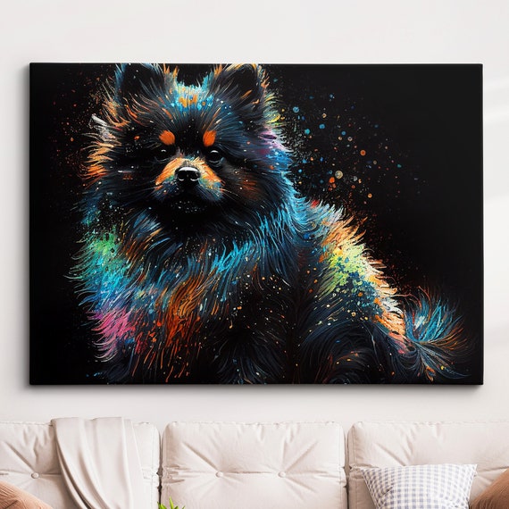Colorful Pomeranian Dog Pet Abstract Modern Oil Painting Wall Art Framed Canvas Poster Print Home Kitchen Office Room Decor Gifts