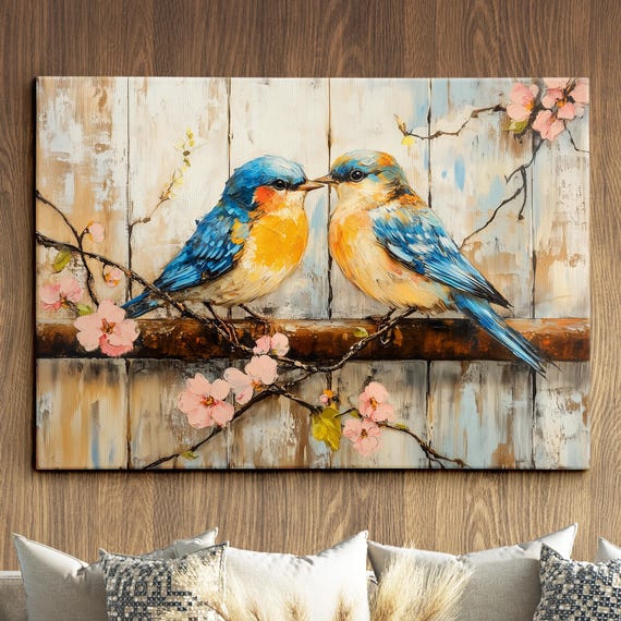 Eurasian Blue Birds Abstract Bird Oil Painting Splatter Style Pet Animal Flying Wall Art Framed Canvas Poster Homeoffice Room Decor Gift