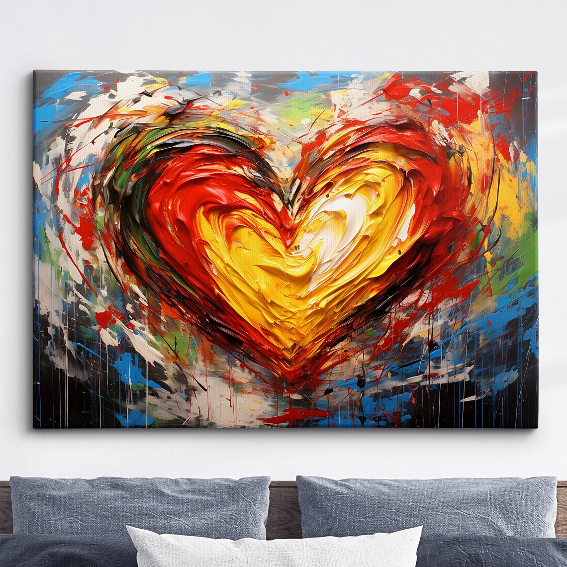 Burning Red Gold Heart Impasto Abstract Oil Painting Art Poster