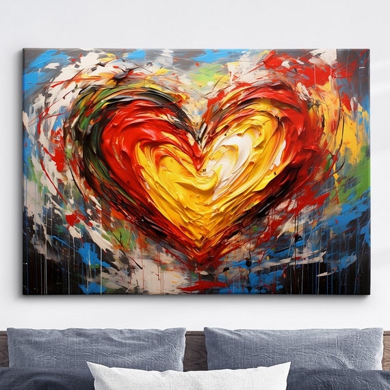 Beautiful Love Heart Burst Modern Abstract Oil Painting Style Wall Art Framed Canvas Poster Print Home Kitchen Office Room Decor Gifts