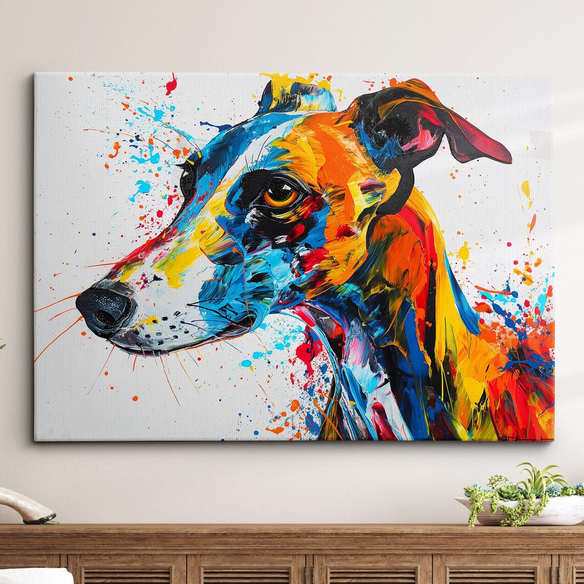 Whippet Dog Abstract Modern Oil Painting Art Print