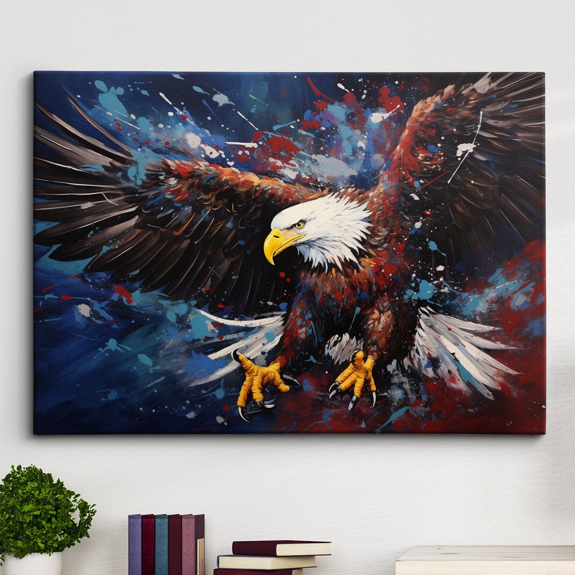 Bald Eagle Bird America Abstract Modern Painting Splatter Wall Art Framed Canvas Poster Print Home Kitchen Office Room Decor Gifts