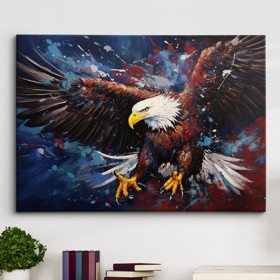Bald Eagle Bird America Abstract Modern Painting Splatter Wall Art Framed Canvas Poster Print Home Kitchen Office Room Decor Gifts