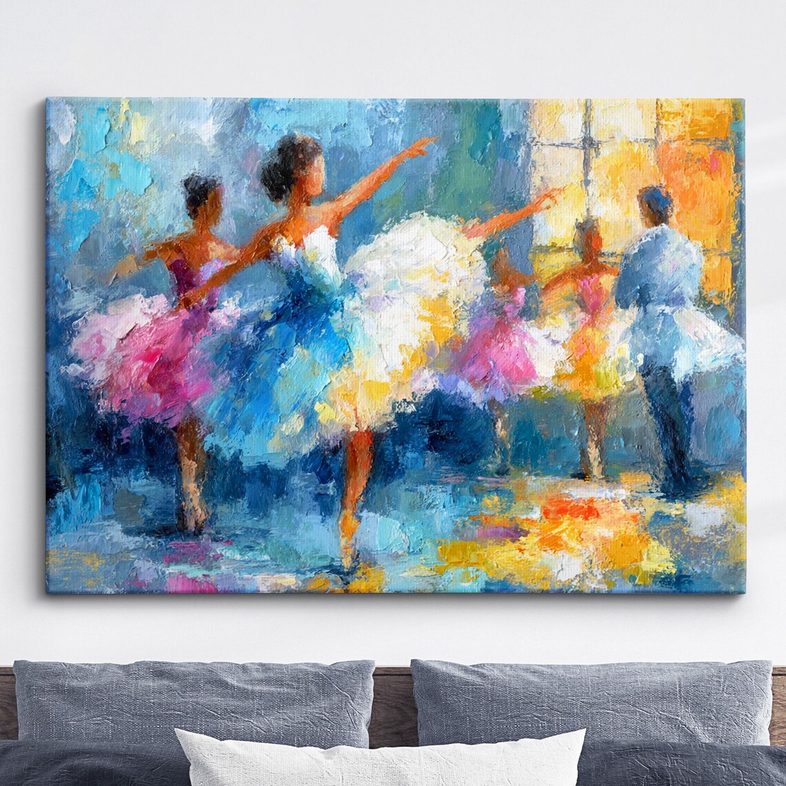 Ballerinas in Pink Tutus Impressionist Oil Painting Wall Art
