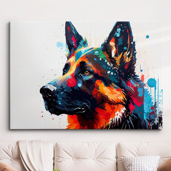 German Shepherd Abstract Dog Pet Animal Painting Splatter Wall Art Framed Canvas Poster Print Home Kitchen Office Room Decor Gifts