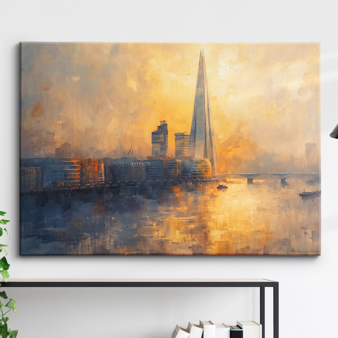 London Shard Thames Sunset Impressionist Oil Painting Poster