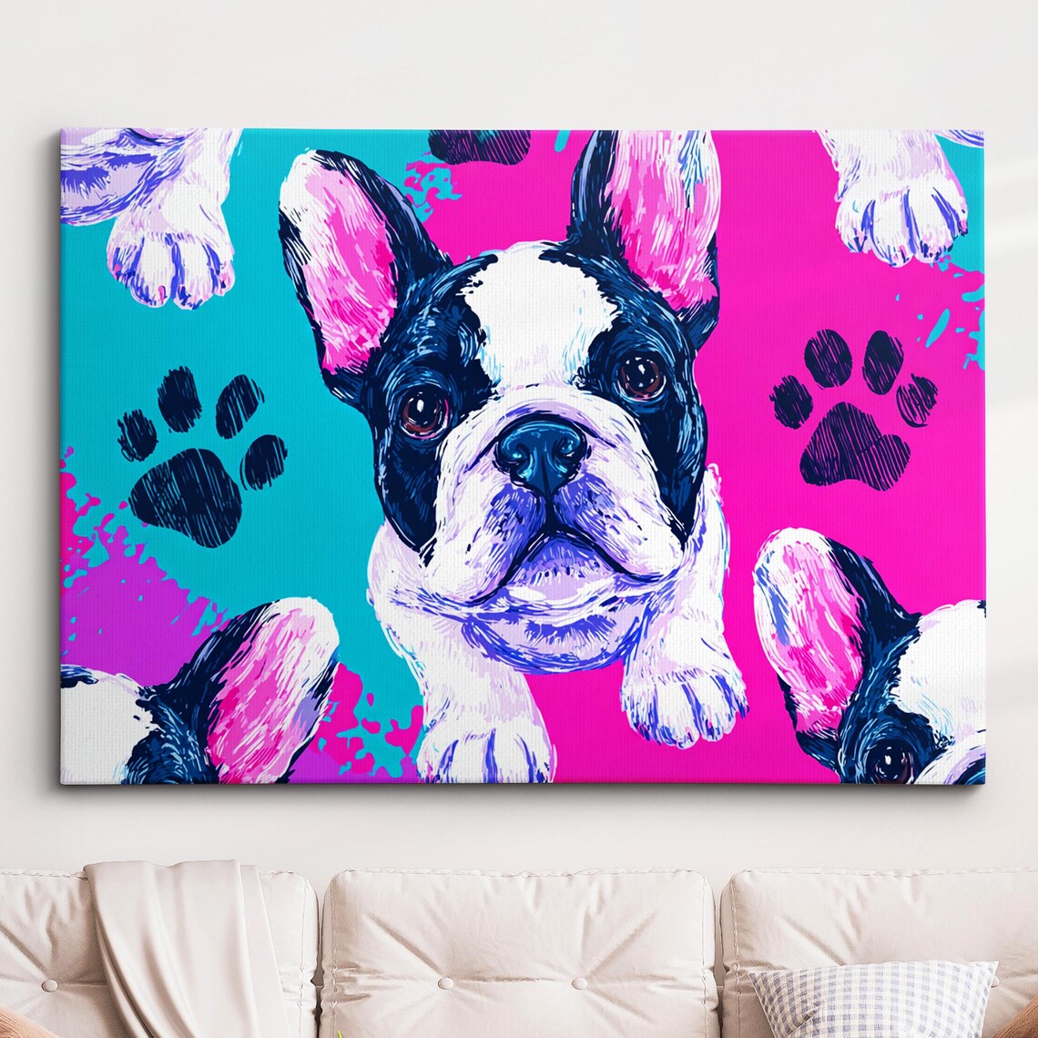 French Bulldog Puppy Pop Art Pink Teal Bold Colorful Fun Art Poster