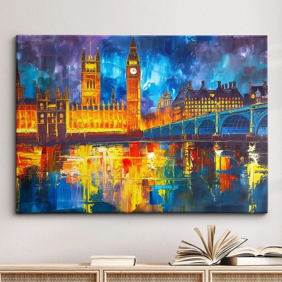 London Bridge Abstract Oil Painting Paint Colourful Uk Big Ben Wall Art Framed Canvas Poster Print Homeoffice Room Decor Gifts