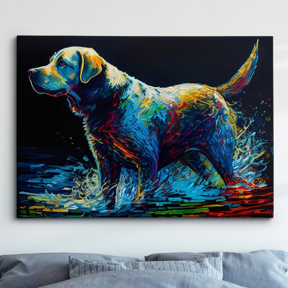 Colorful Labrador Dog Pet Abstract Modern Oil Painting Wall Art Framed Canvas Poster Print Home Kitchen Living Room Decor