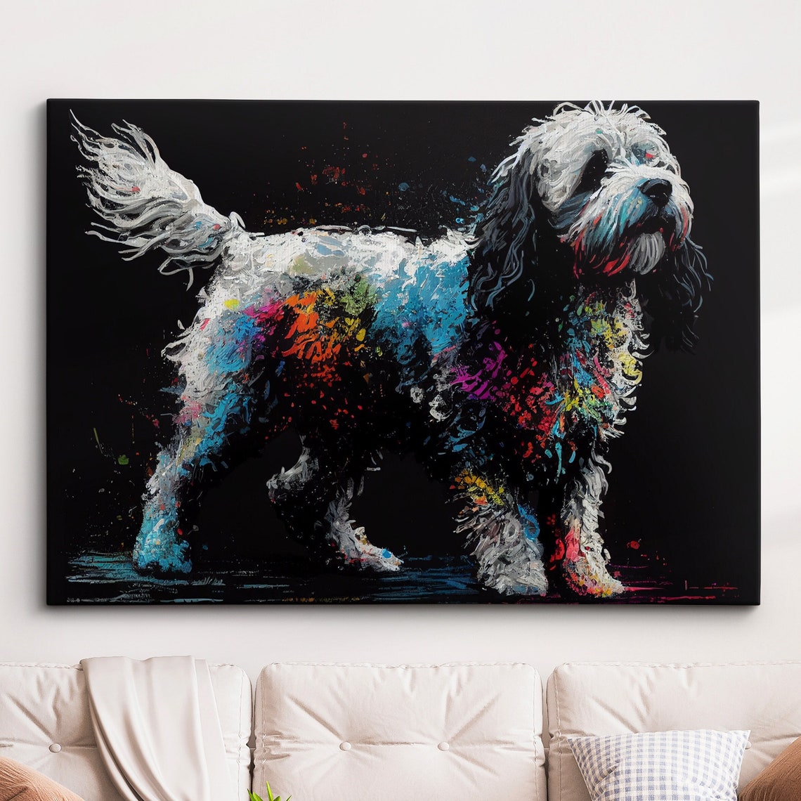 Cockapoo Dog White Fur Color Splash Abstract Standing Poster