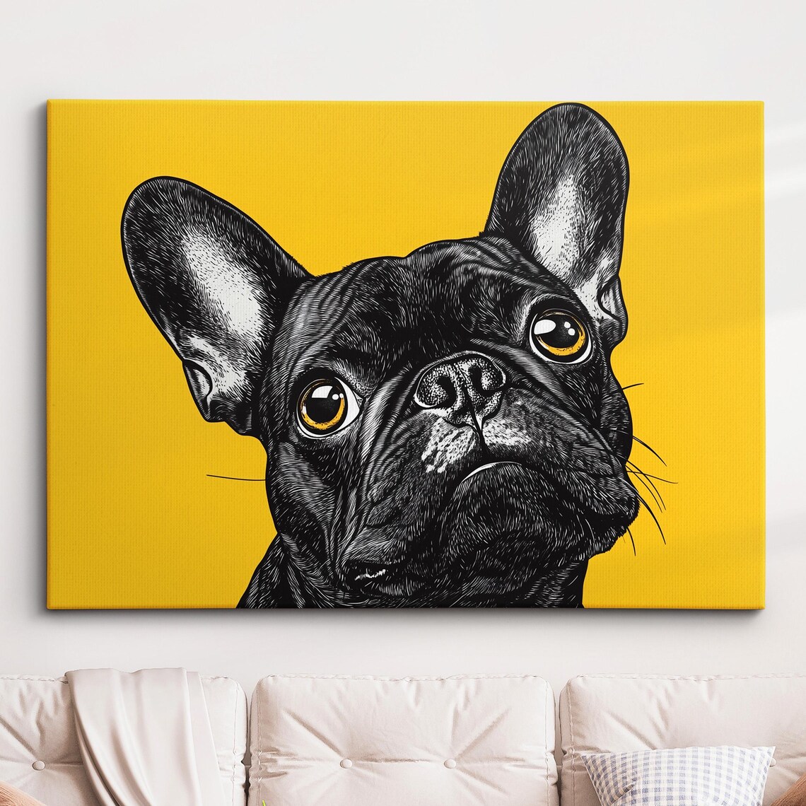 Yellow French Bulldog Dog Pet Abstract Modern Oil Painting Wall Art Framed Canvas Poster Print Home Kitchen Office Room Decor Gifts