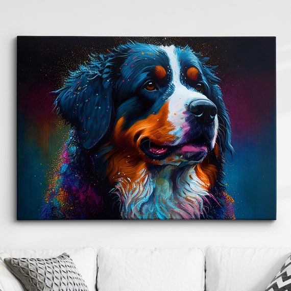 Colorful Bernese Mountain Dog Pet Abstract Modern Oil Painting Wall Art Framed Canvas Poster Print Home Kitchen Office Room Decor Gifts