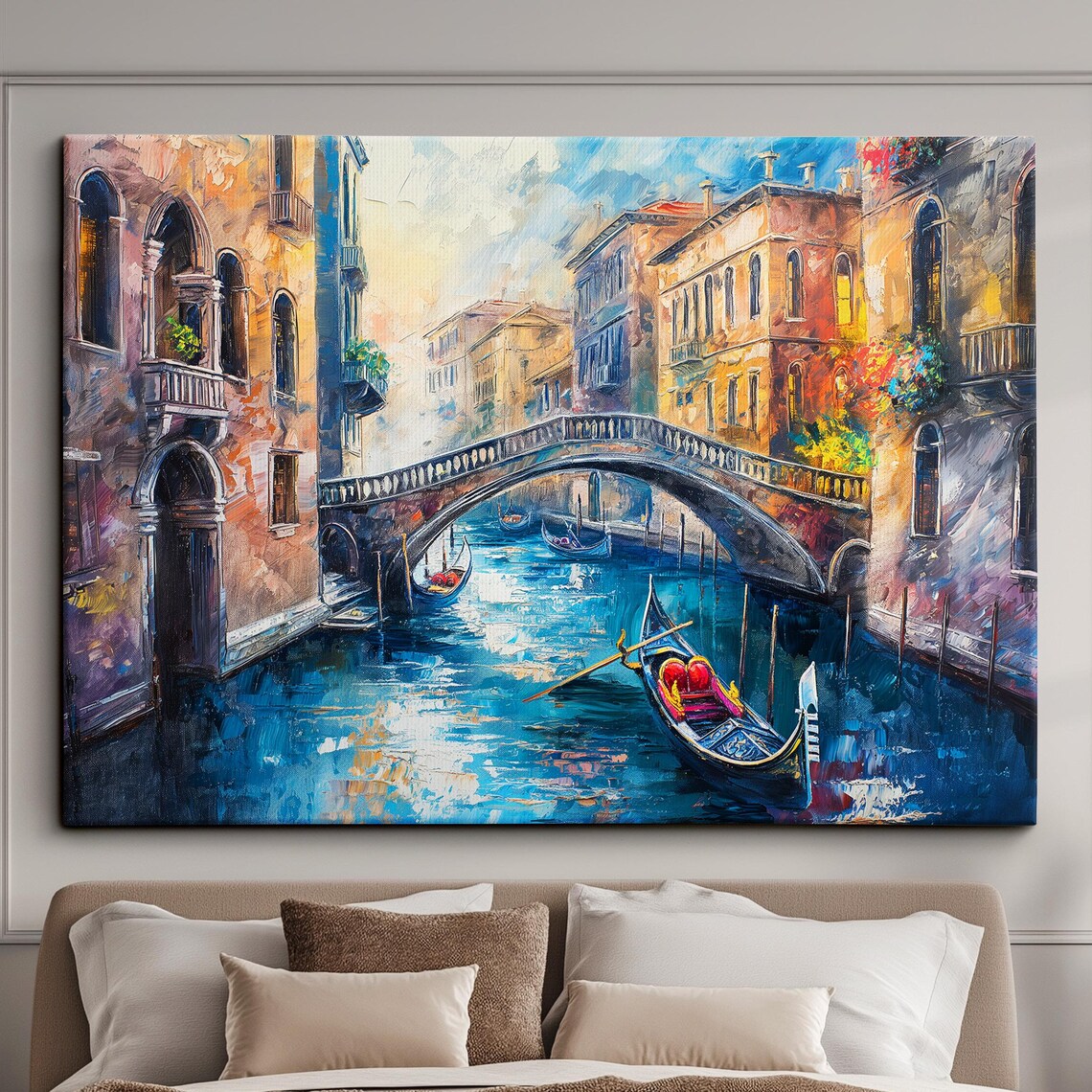 Venice Italy Gondola Boat River Landmark Oil Painting Watercolor Wall Art Framed Calming Canvas Poster Print Homeoffice Room Decor Gifts