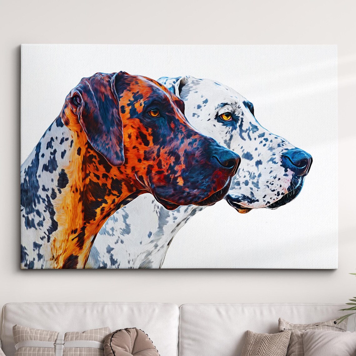 Two Great Danes Side Profile Colorful Abstract Dog Art Poster