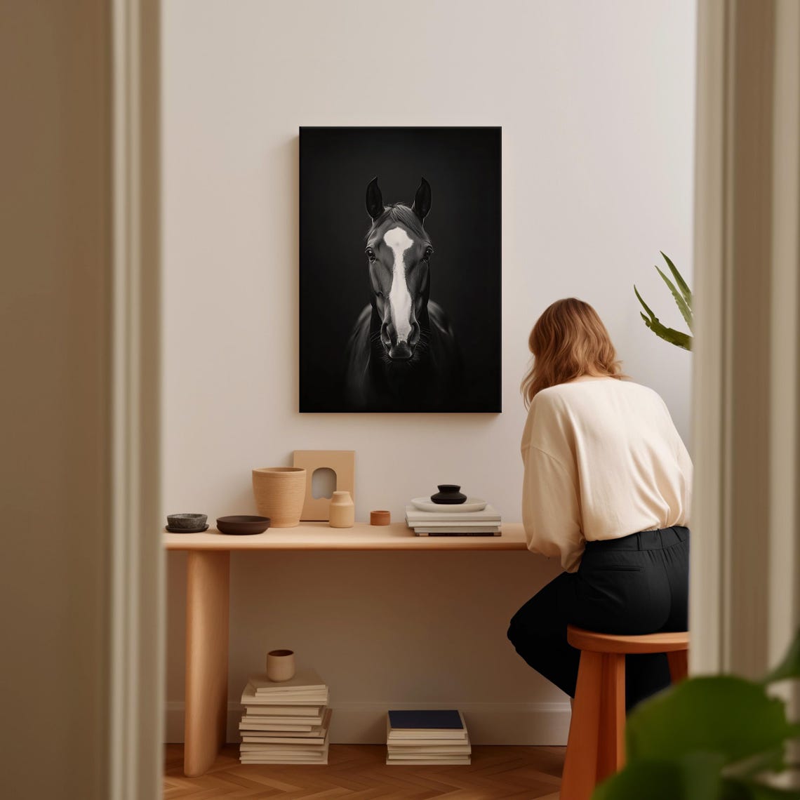 Majestic Black Stallion with White Blaze Dramatic Dark Portrait Poster - Image 5