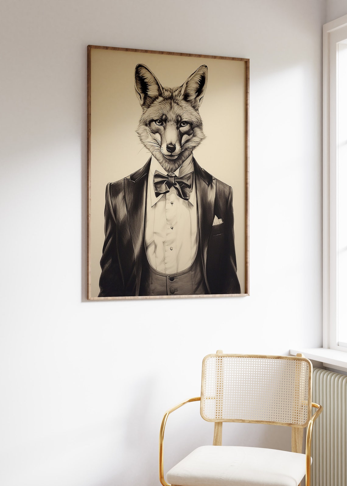 Dapper Fox in a Tuxedo Pencil Sketch Monochrome Portrait Poster - Image 4