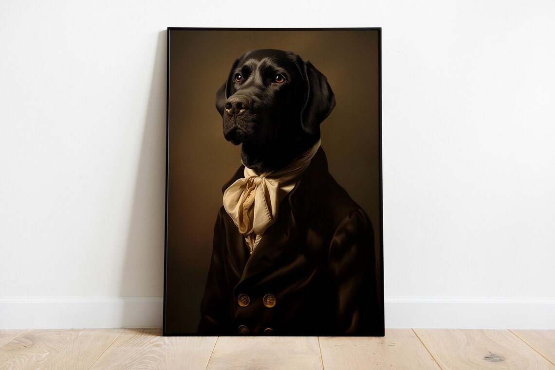 Black Labrador Renaissance Oil Painting Art Print