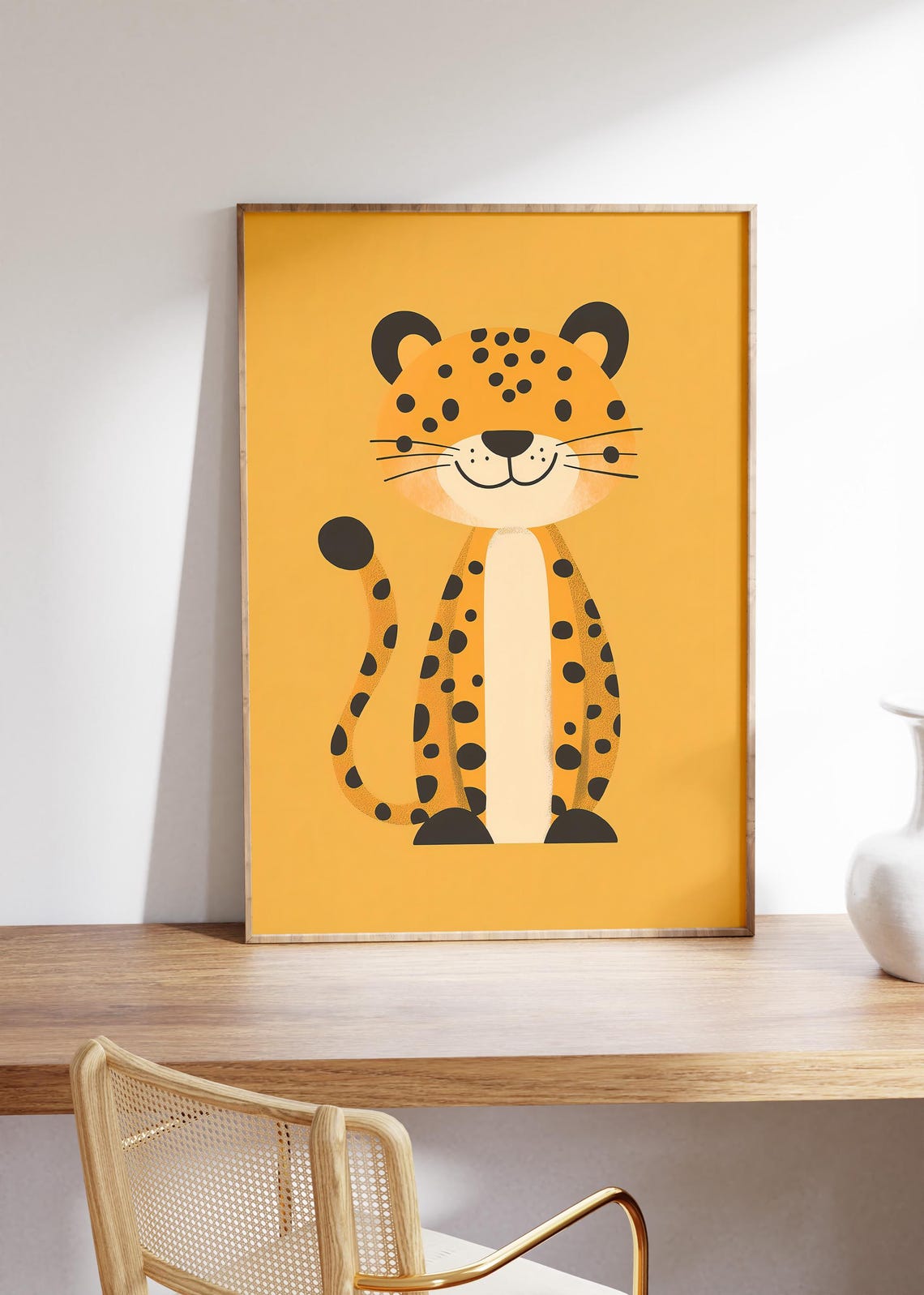 Adorable Spotted Cub Sitting on Mustard Yellow Nursery Poster - Image 3