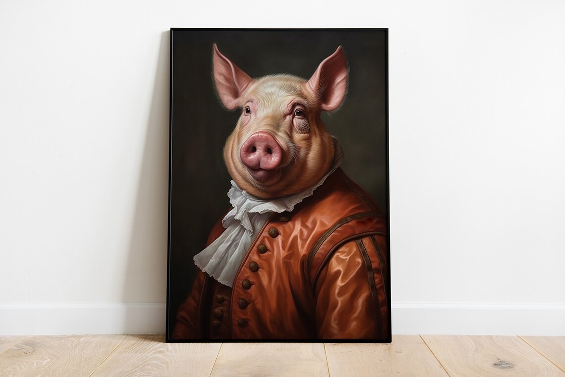 Renaissance Pig Portrait Art Print, Funny Animal