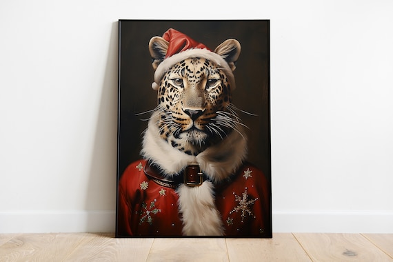 Leopard Santa Suit Portrait Christmas Animal Holiday Wall Art