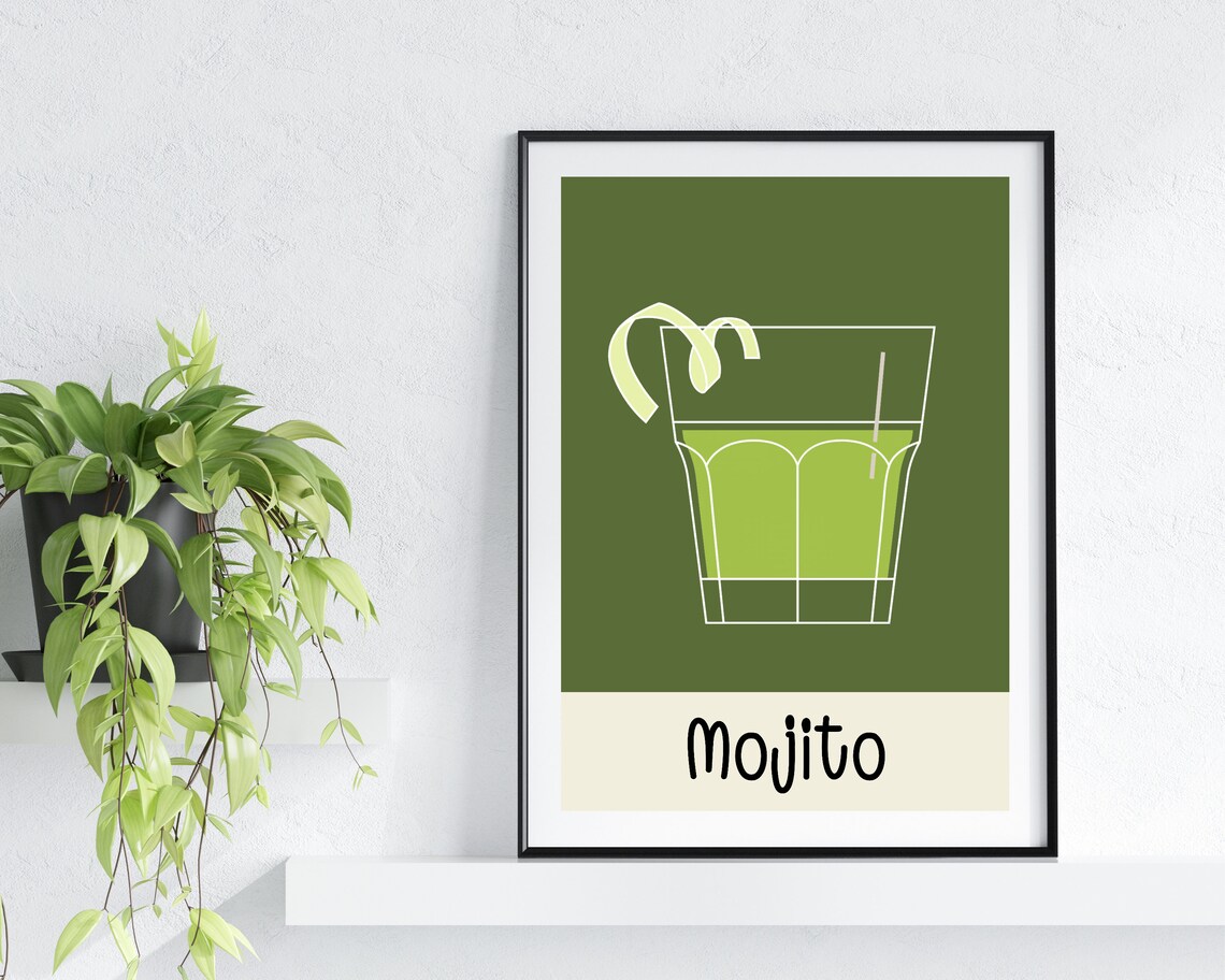 Mojito Green Glass Minimalist Cocktail Bar Drink Illustration Poster - Image 3