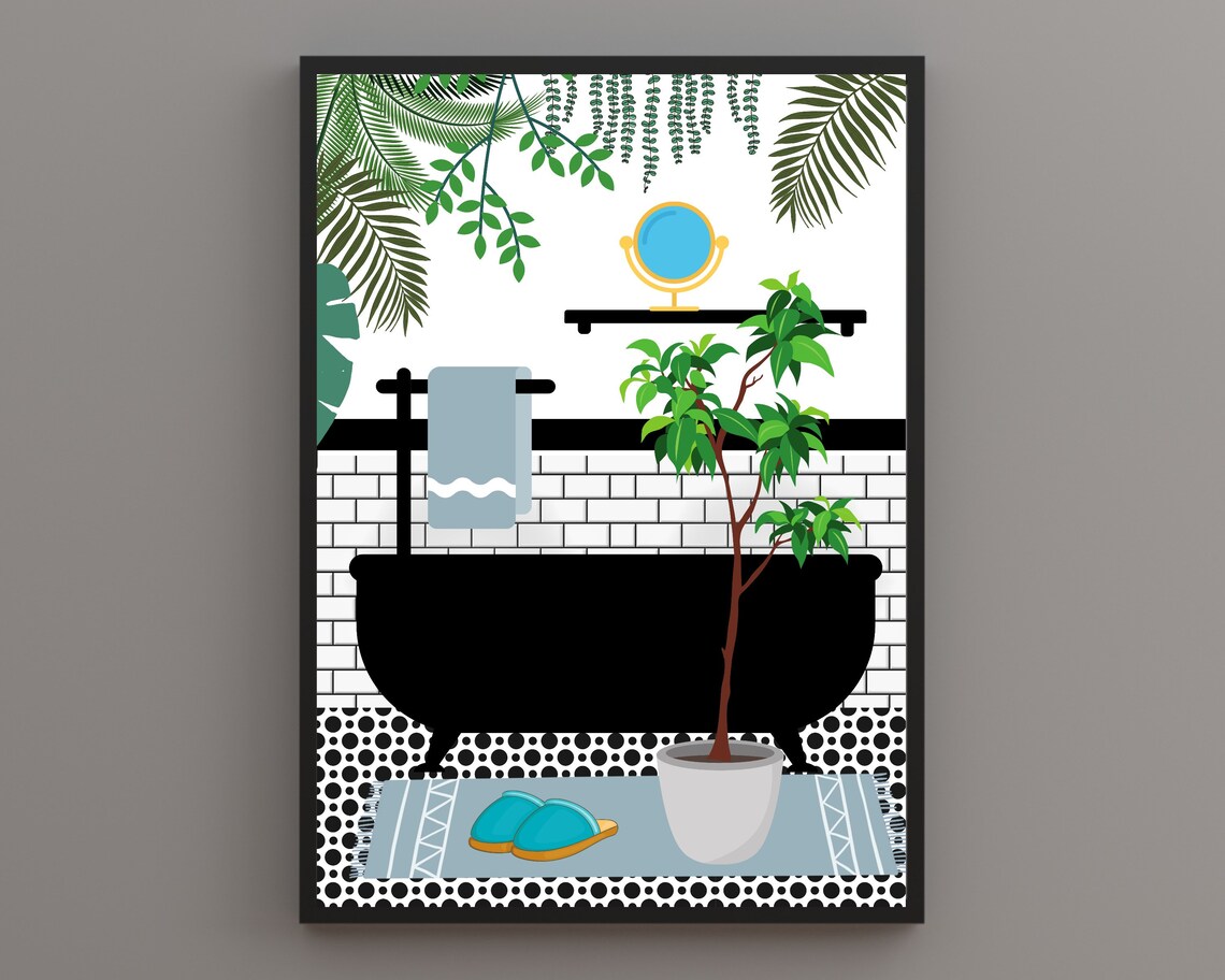 Blue Bathroom Botanical House Plants Art Print