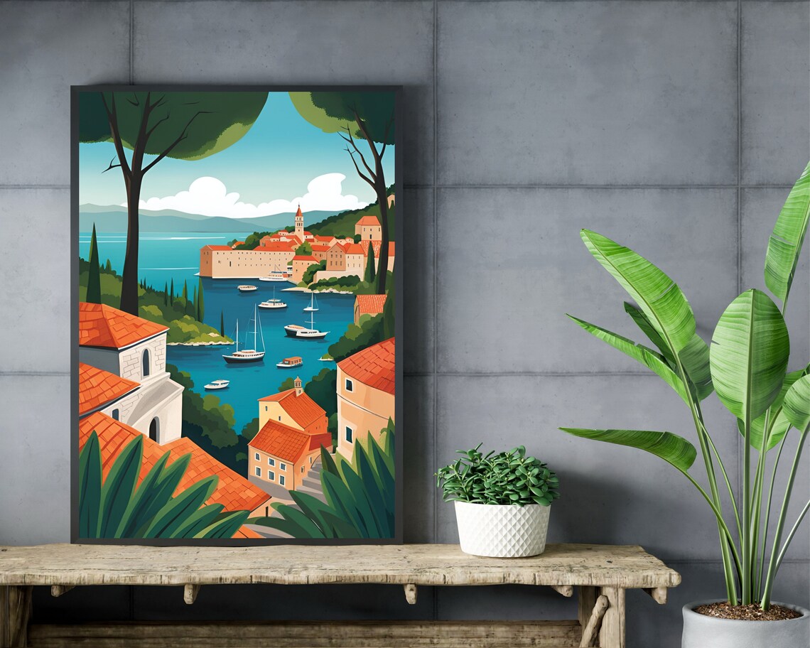 Dubrovnik Old Town Harbor Sailboats Croatia Coast Daytime Poster - Image 2