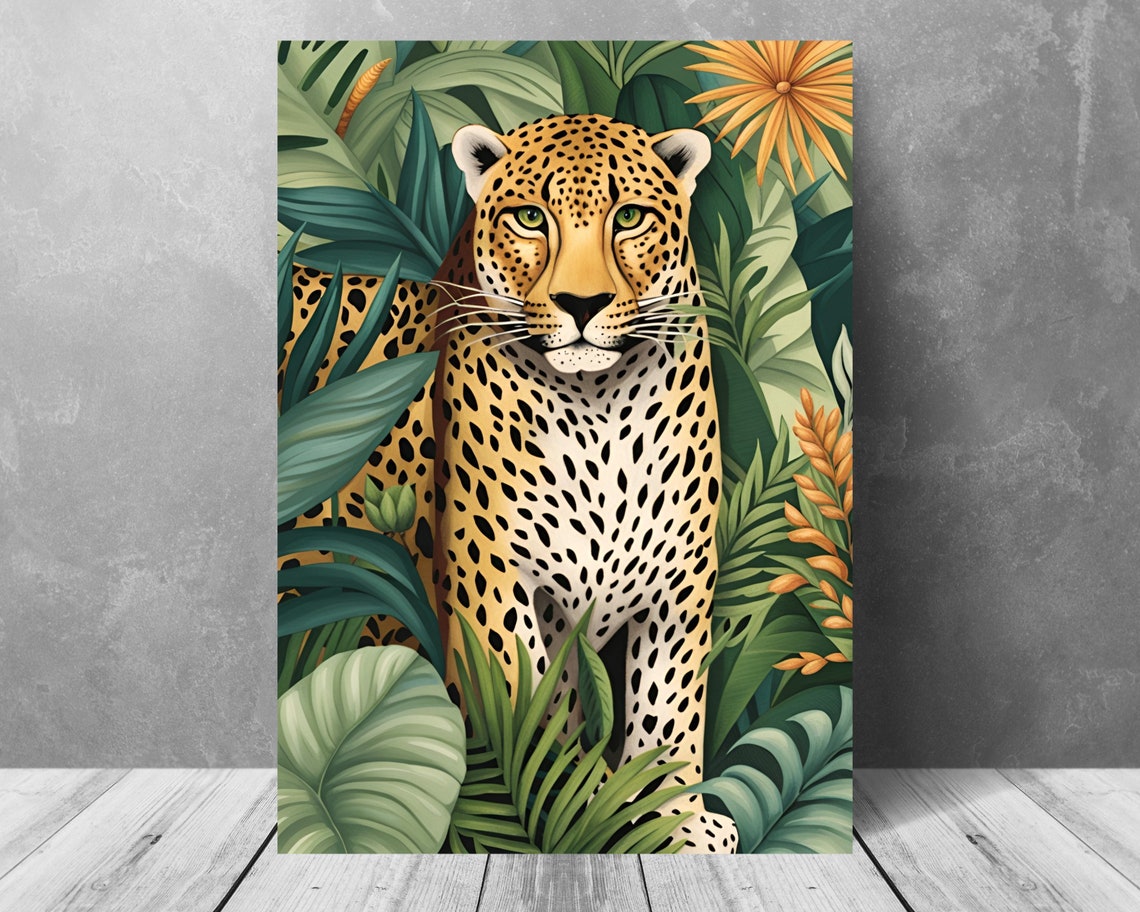 Spotted Leopard Resting In Tropical Green Jungle Foliage Poster - Image 3
